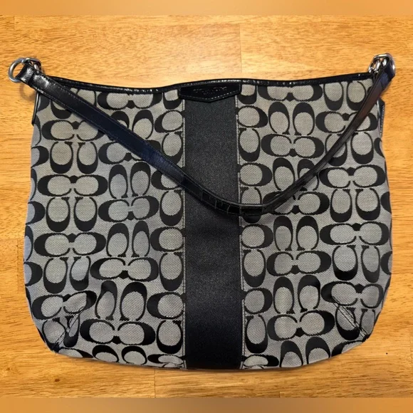 Coach Signature Monogram Handbag in Grey Black Canvas with Shoulder Strap - Picture 2 of 11